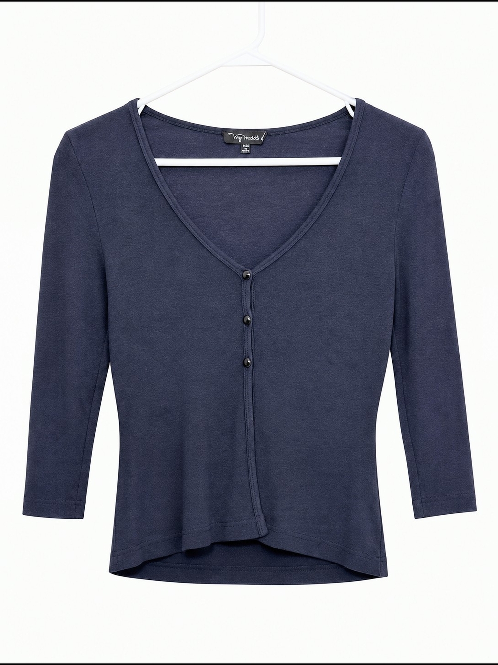 Navy V-Neck 3/4 Sleeve Cardigan
